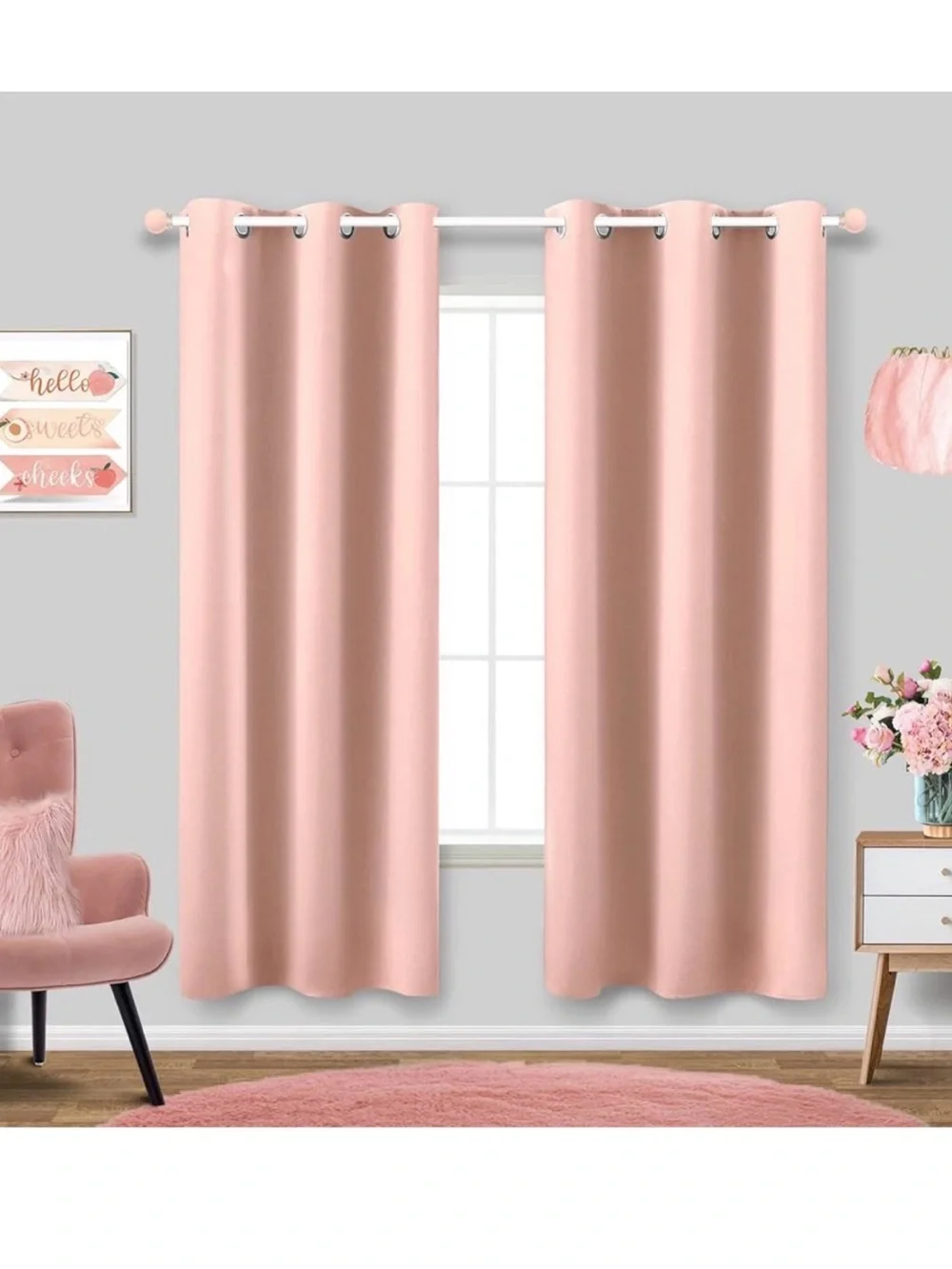 Solid Pink Grommet Blackout Curtains - Pair